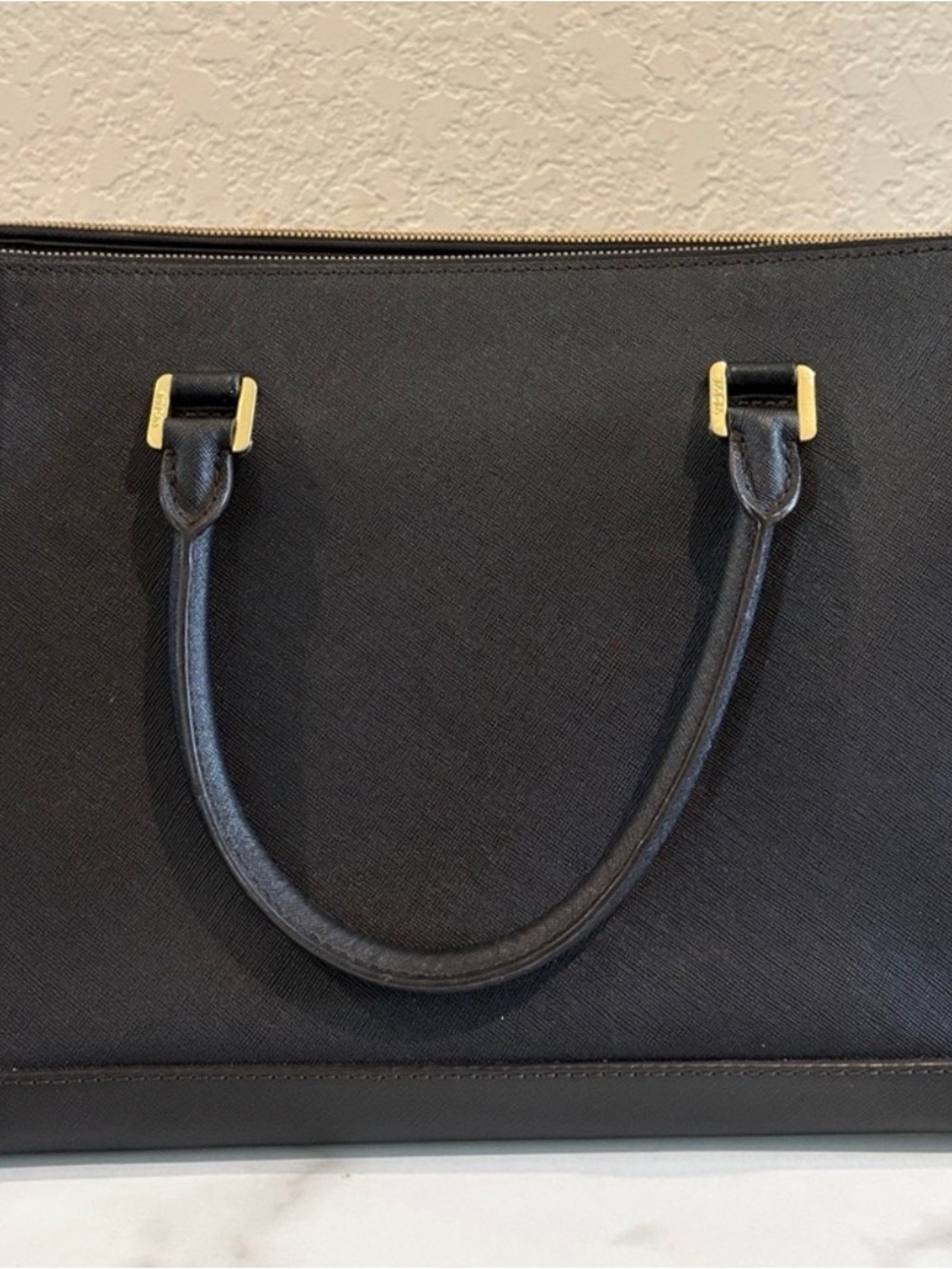 MCM Black Saffiano / Crosshatched Leather Double-Zip Structured Satchel Like New - Picture 6 of 14